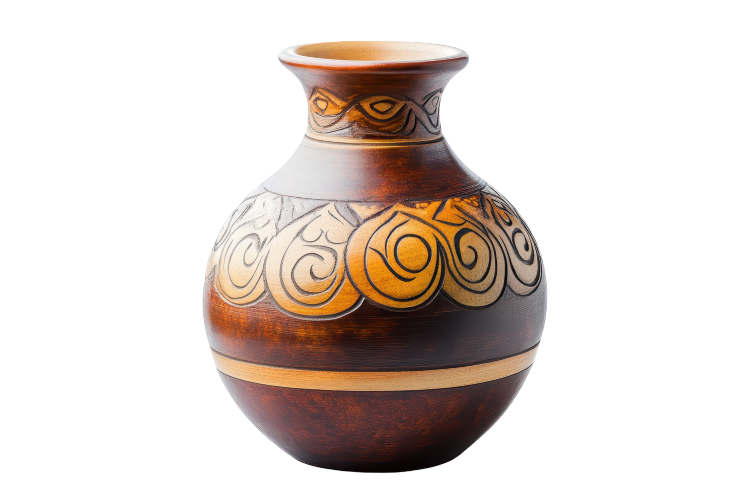 Ornate, handcrafted ceramic vase with intricate designs. png