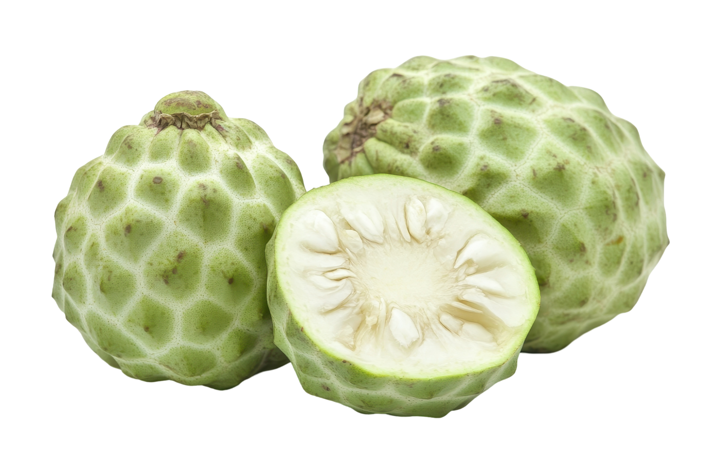 Fresh, whole and halved exotic fruit, vibrant green. png