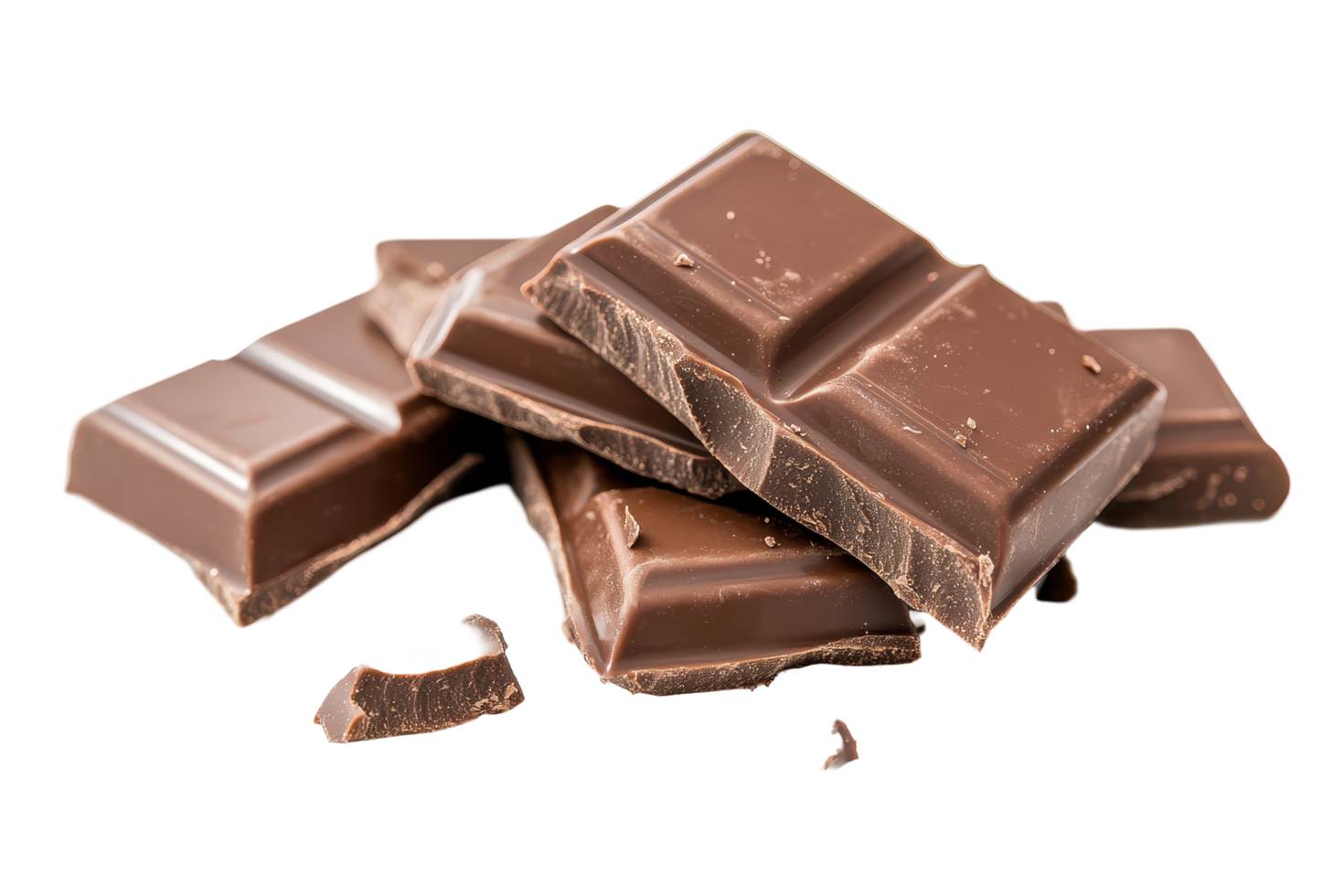 Stacked dark chocolate bar pieces close-up view. png