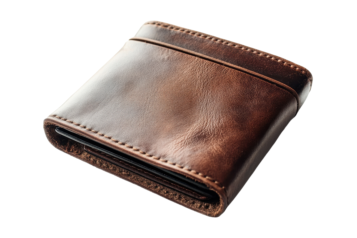 Close-up view of a brown leather wallet. png