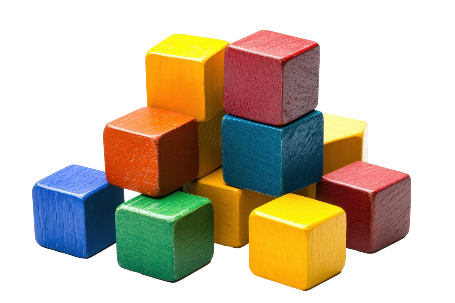 Colorful wooden blocks arranged in a pyramid shape. png