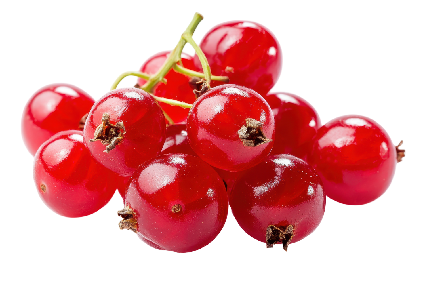 Close up view of a cluster of vibrant red currants. png