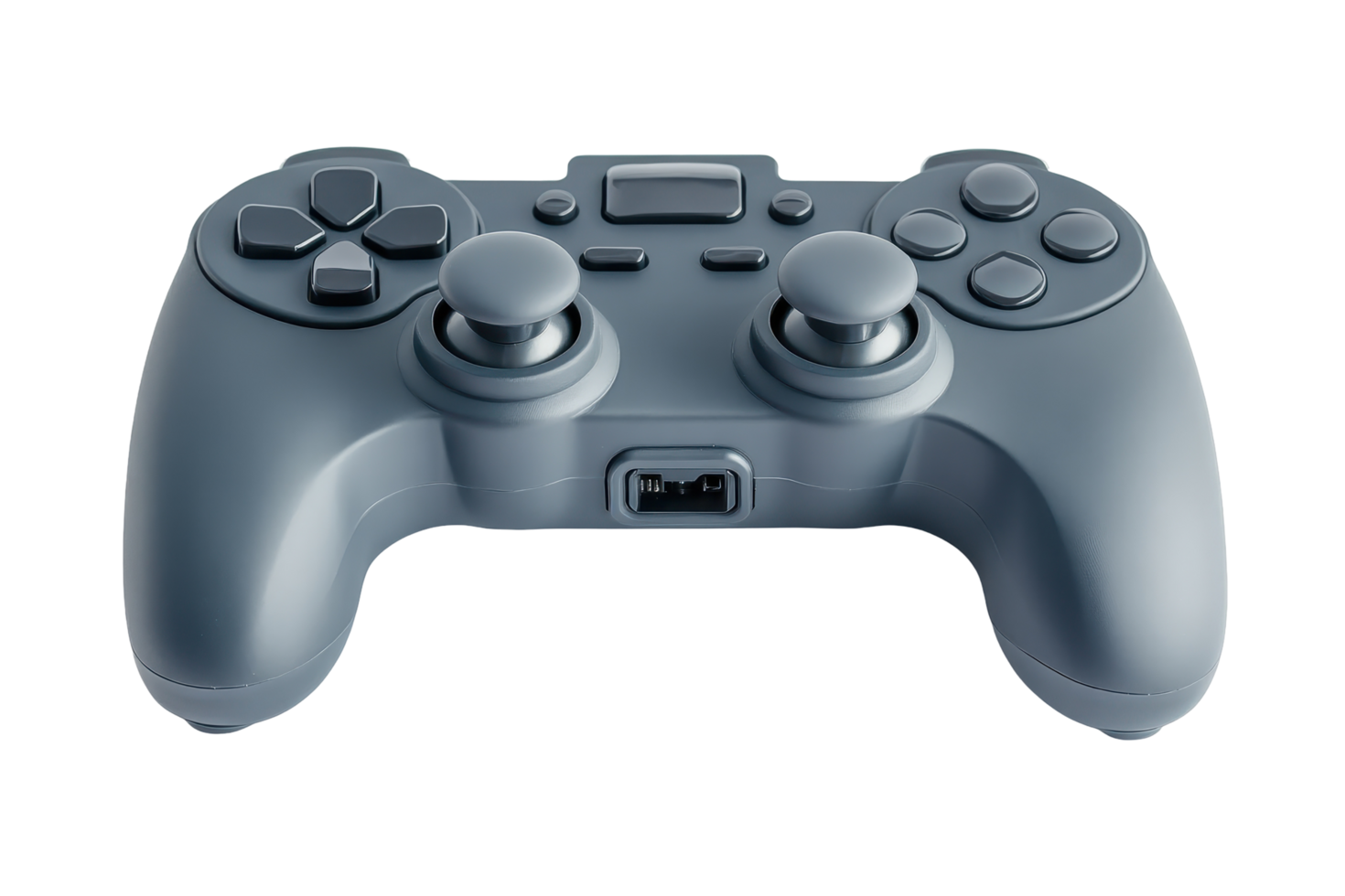 Gray gaming controller resting on a red support. png