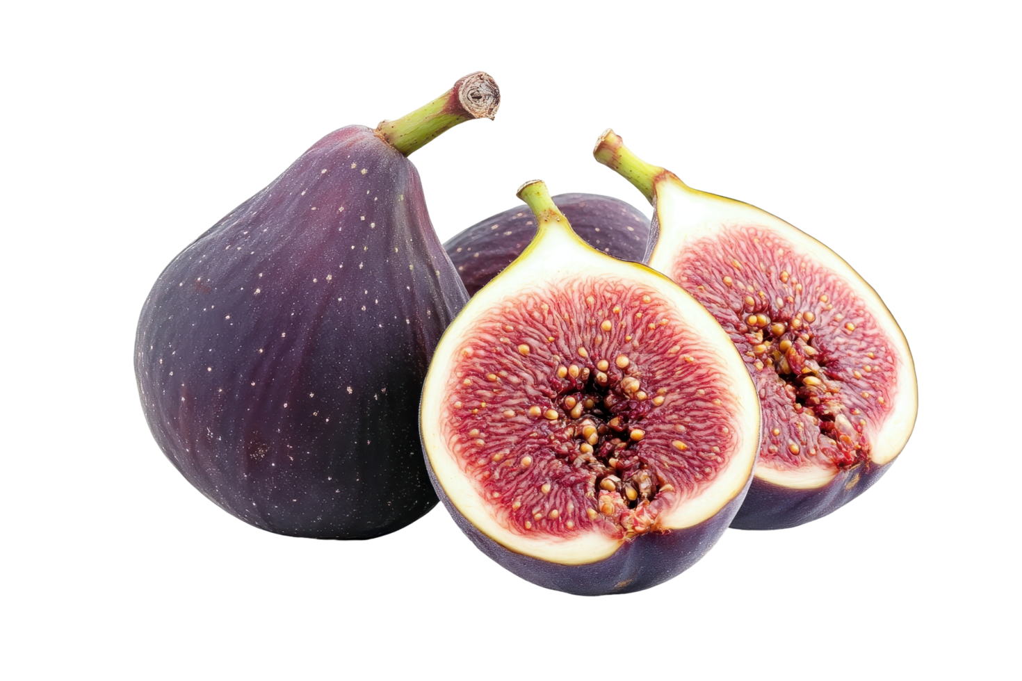 Close-up view of fresh figs, whole and sliced. png