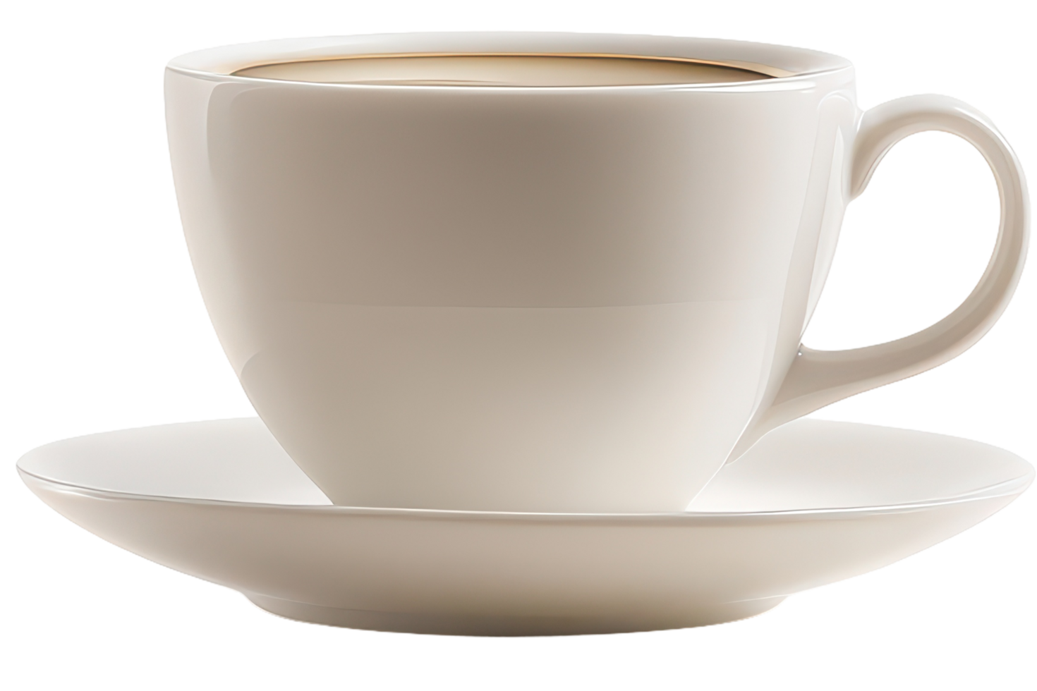 Creamy white teacup and saucer on a dark background. png