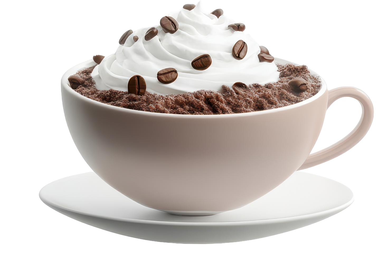 A decadent, frothy coffee drink in a ceramic mug. png
