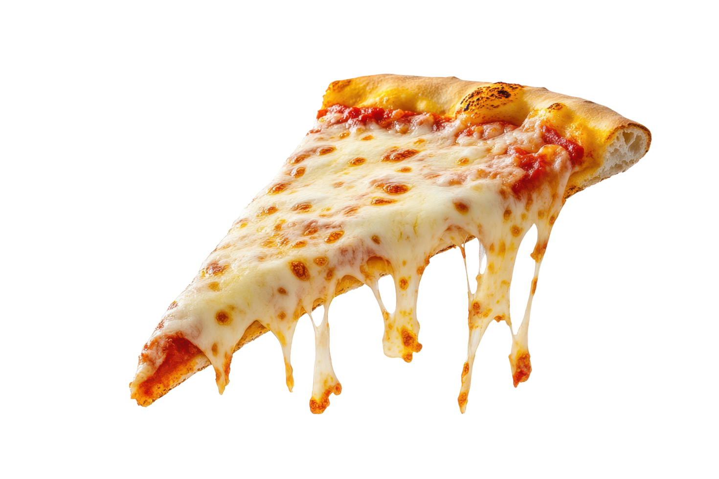 Close-up view of a melted cheese pizza slice. png