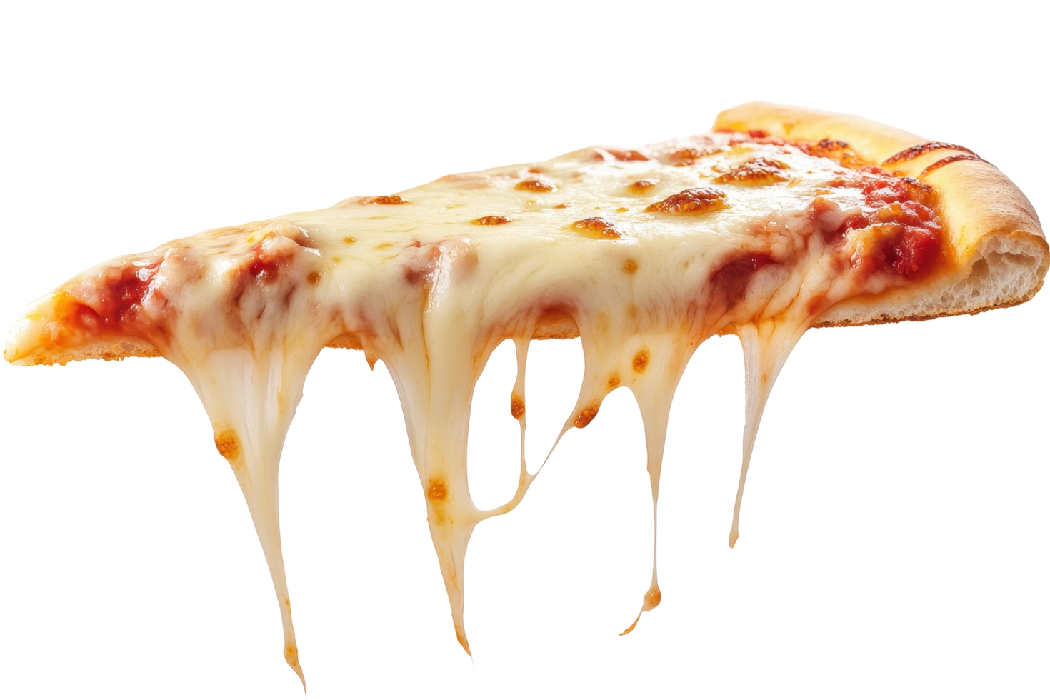 Close-up of a delicious, melted cheese pizza slice. png