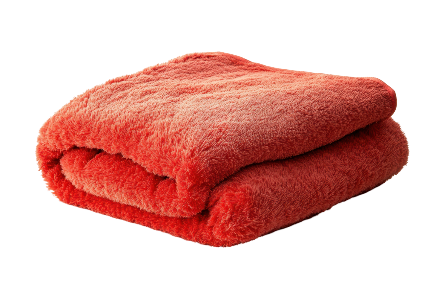 Folded, coral-colored plush blanket resting flatly. png