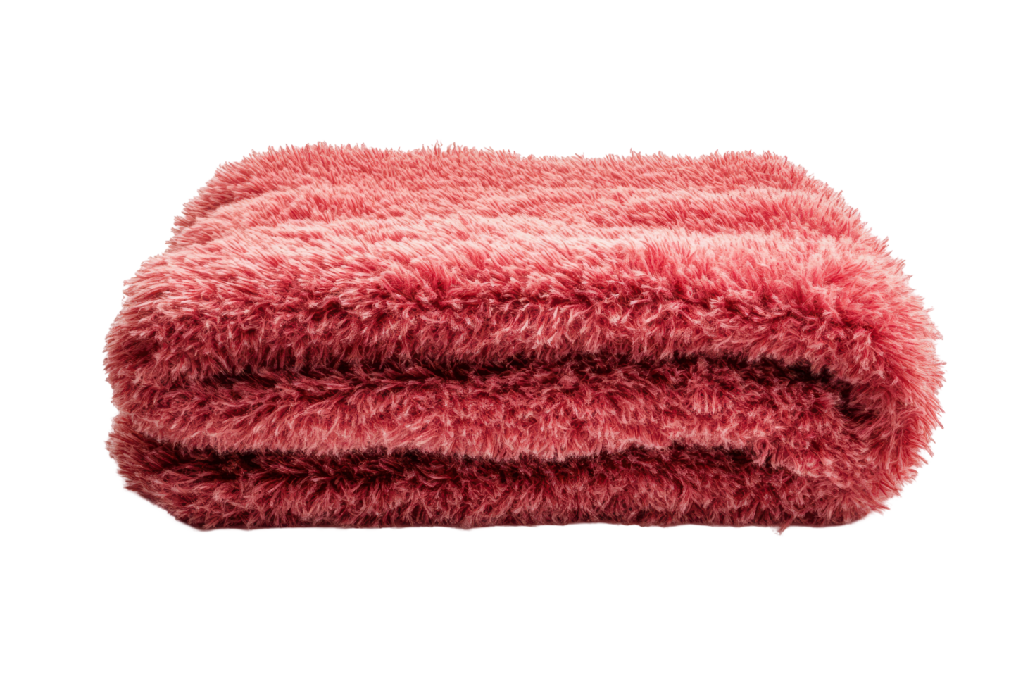Folded, textured, plush blanket in a rosy hue. png