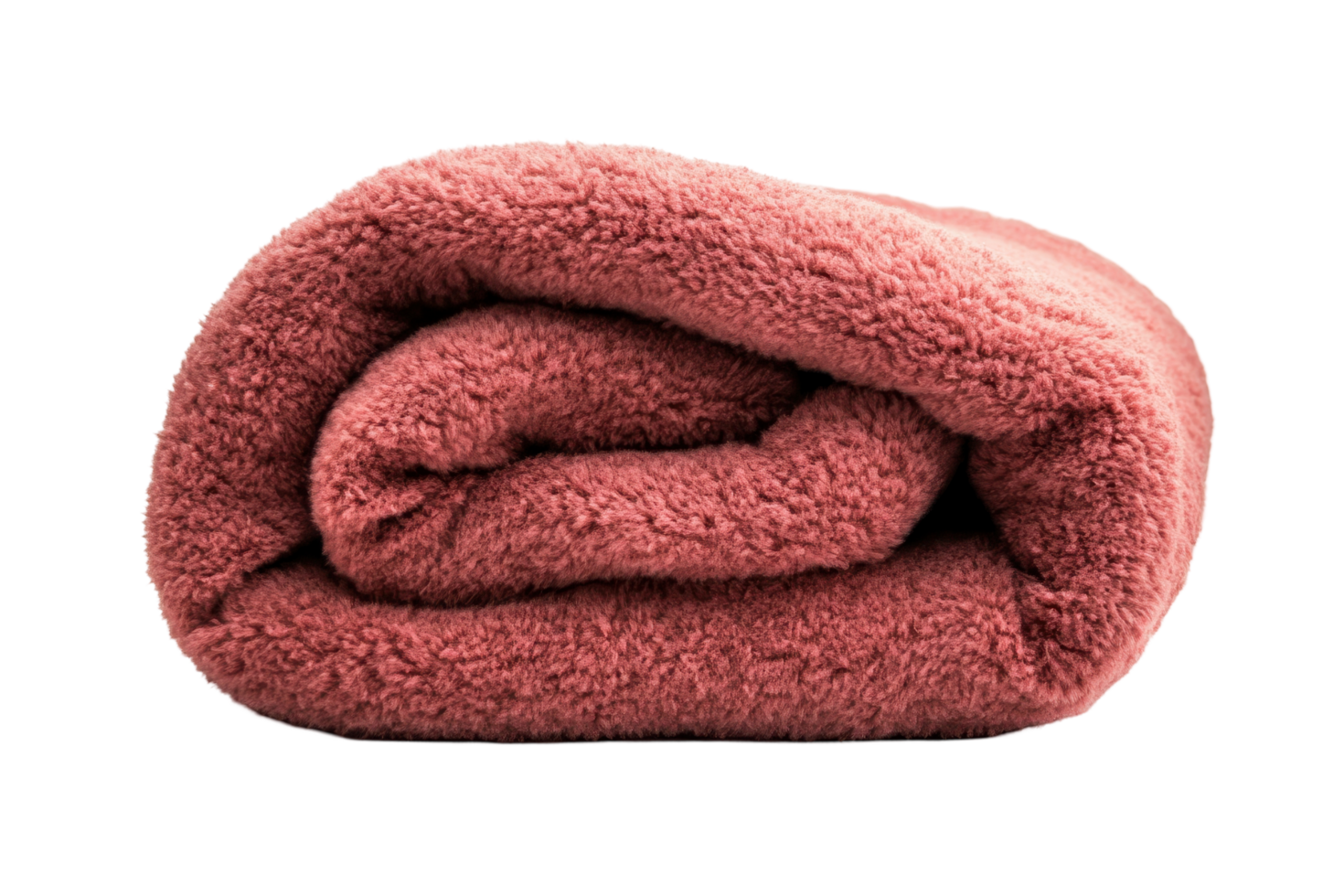 Folded, plush blanket in a rich rosy hue. png