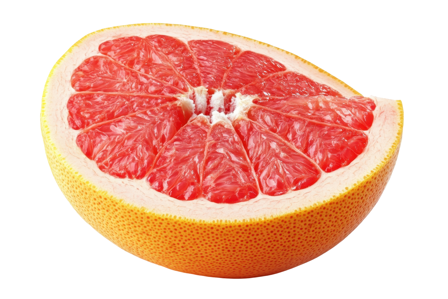 Close up view of a vibrant grapefruit slice. png
