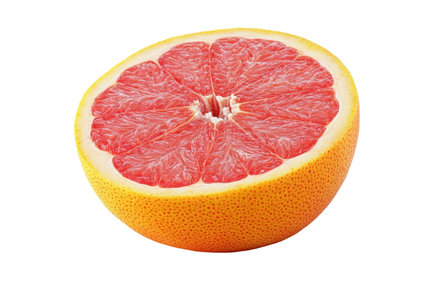 Close-up view of a juicy grapefruit slice. png