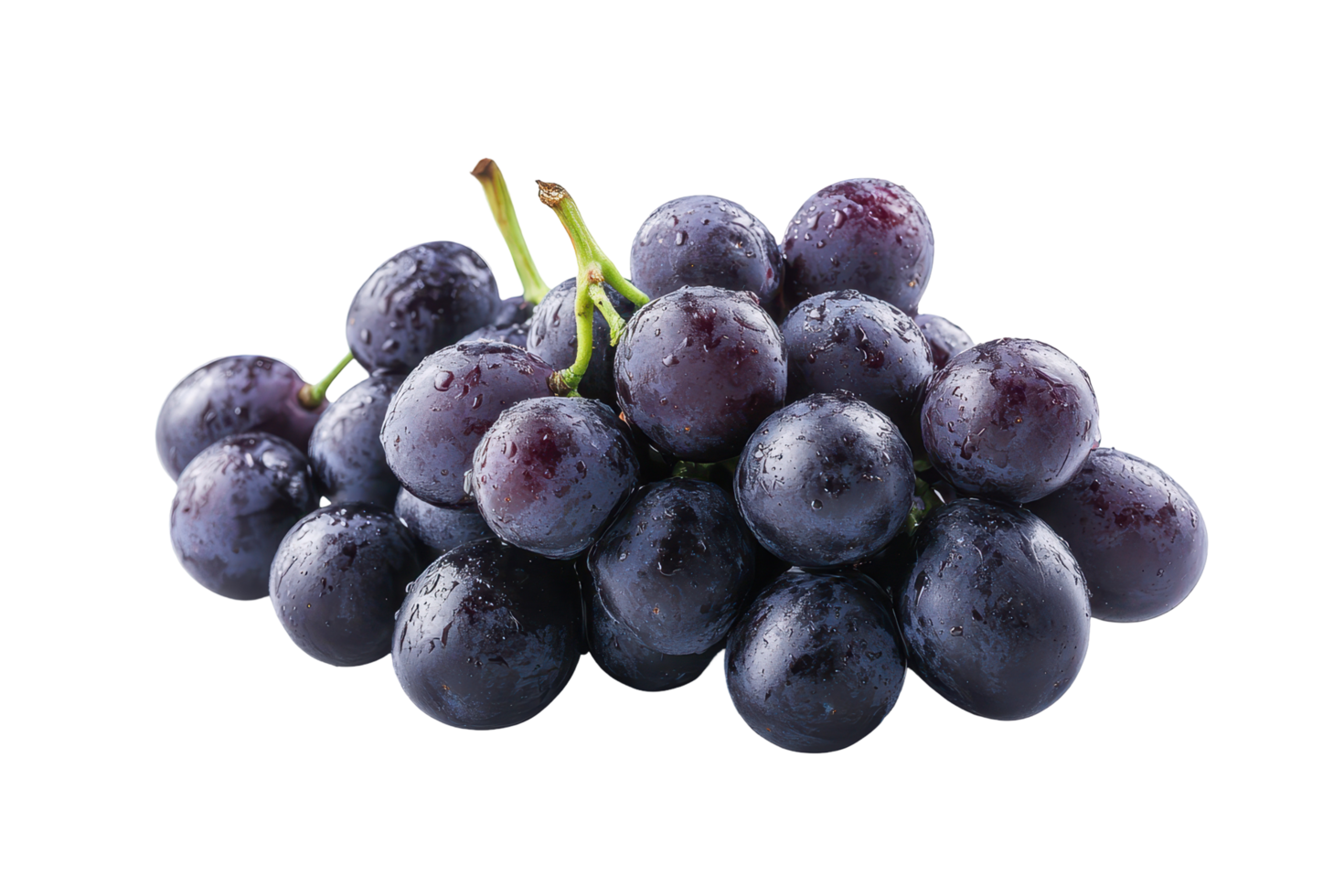 Close up view of a bunch of dark purple grapes. png