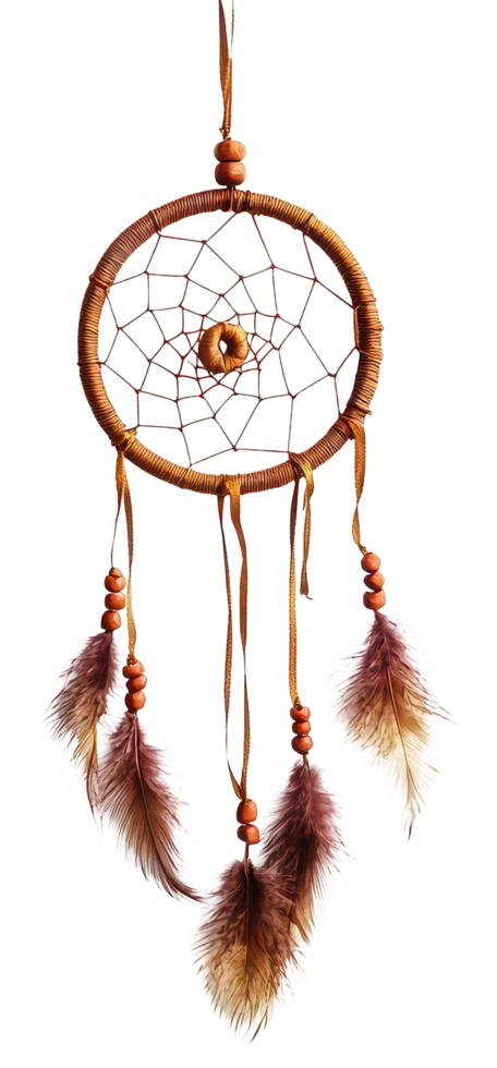 A decorative dreamcatcher with feathers and beads. png