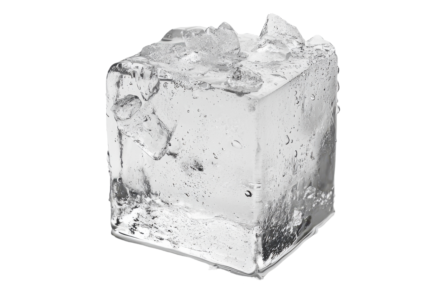 Close-up view of a large, glassy ice cube. png