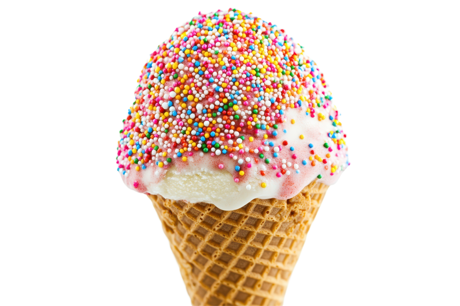Colorful ice cream cone topped with sprinkles. png