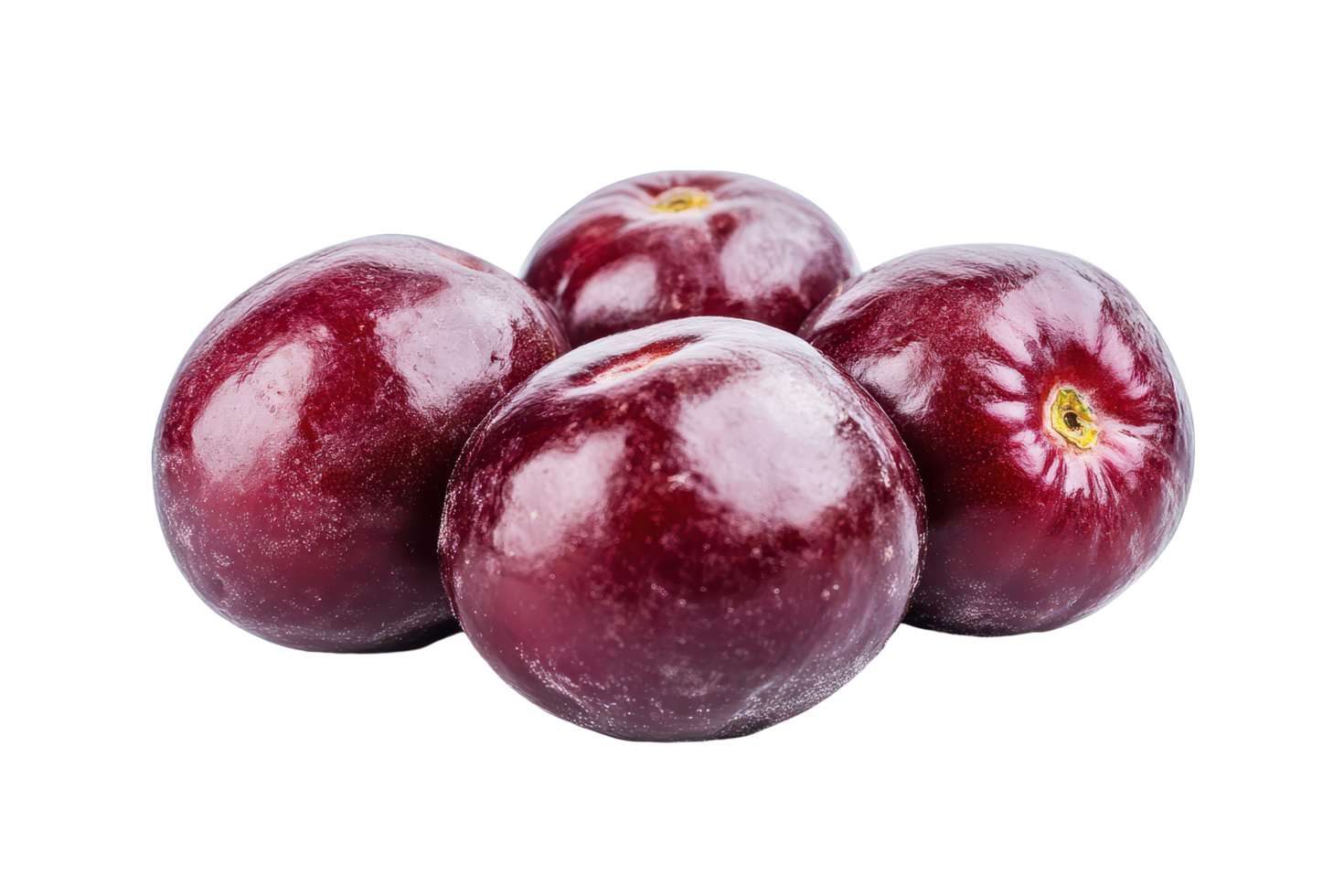 Close-up view of plump, dark plums clustered together. png