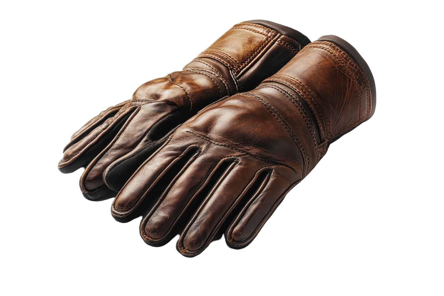 Close-up view of a pair of brown leather gloves. png