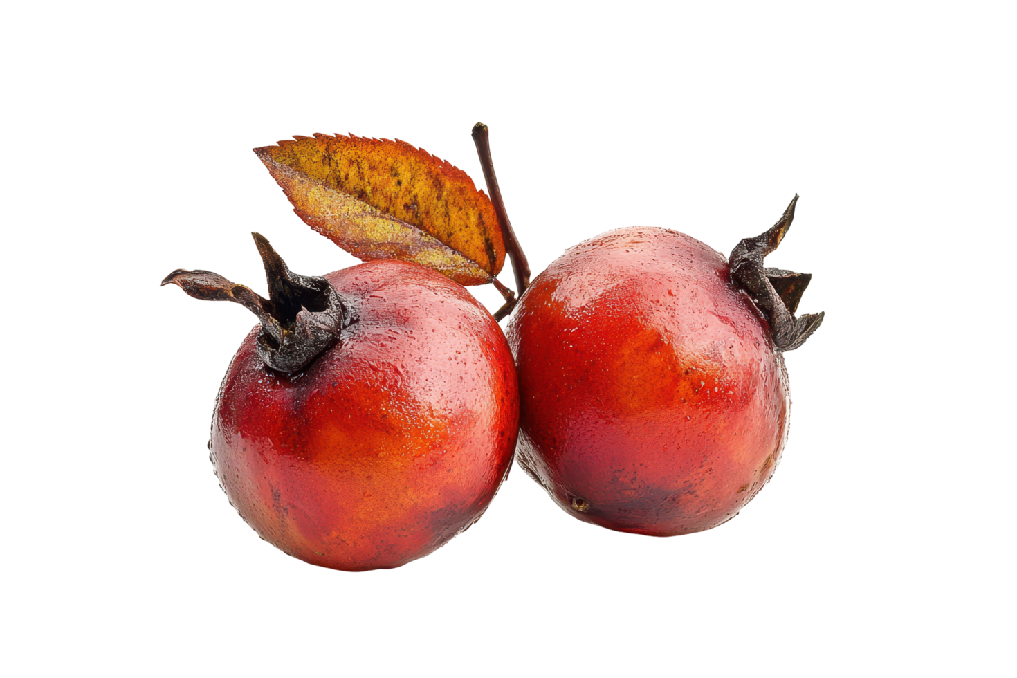 Two vibrant, round berries with autumn leaves. png