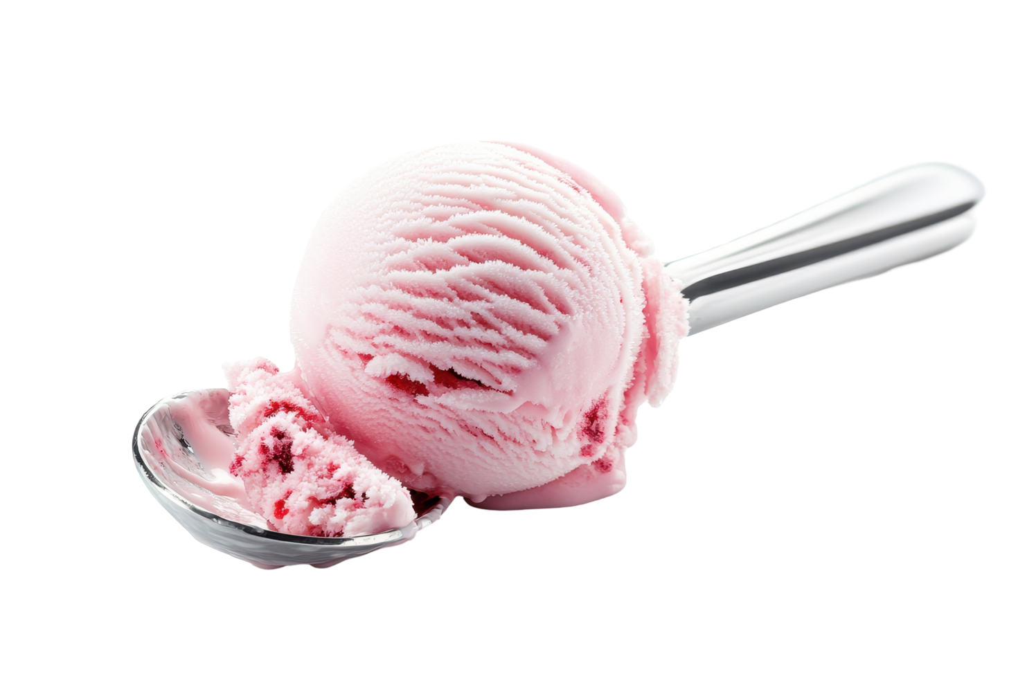 Close-up view of a delicious, pink ice cream scoop. png