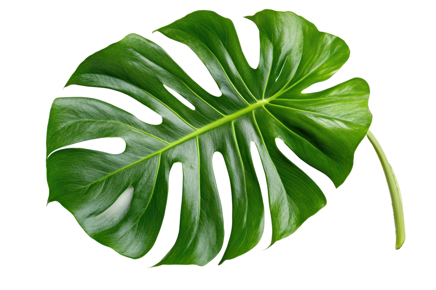 Close-up view of a vibrant monstera leaf against a vivid background. png