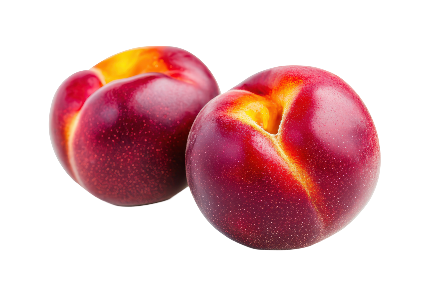 Close-up view of two ripe, juicy plums. png