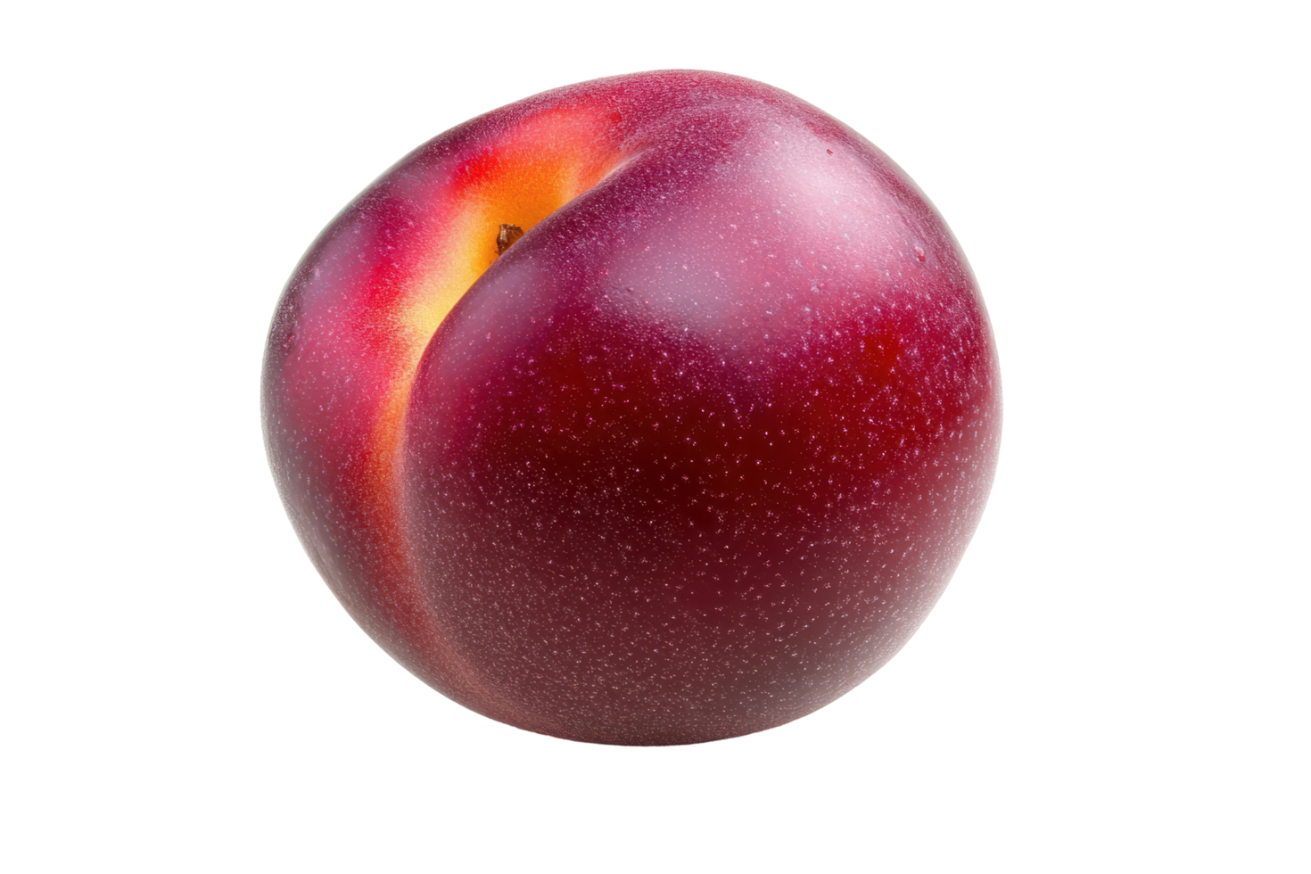 Close-up view of a plump, crimson plum. png