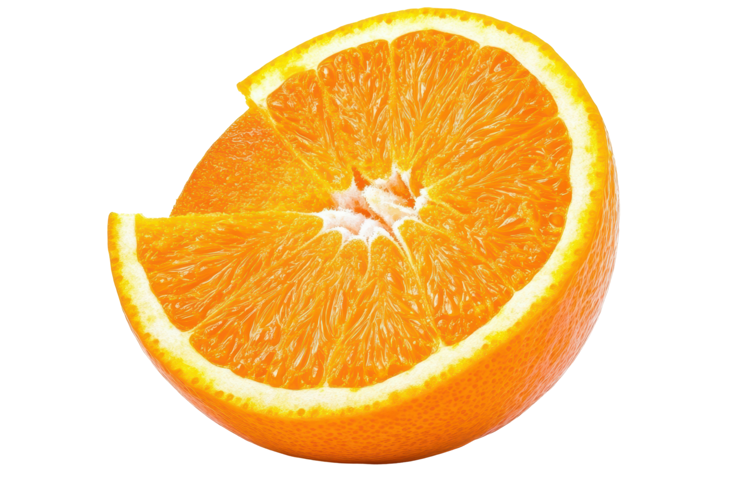 Close up view of a juicy orange slice. png