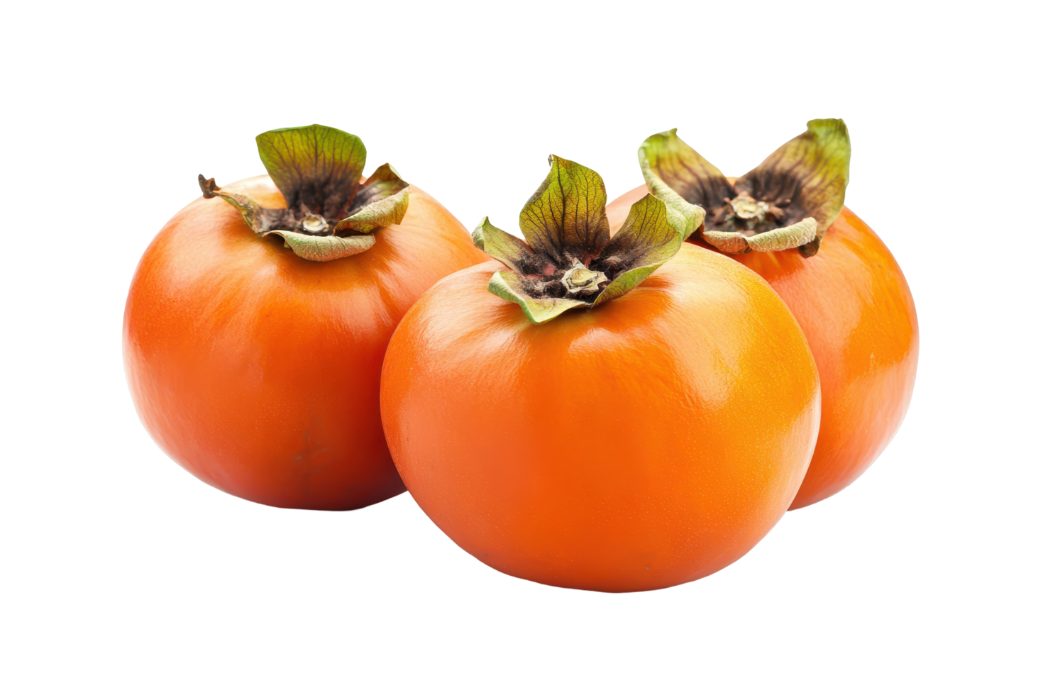 Close up view of three ripe persimmon fruits. png