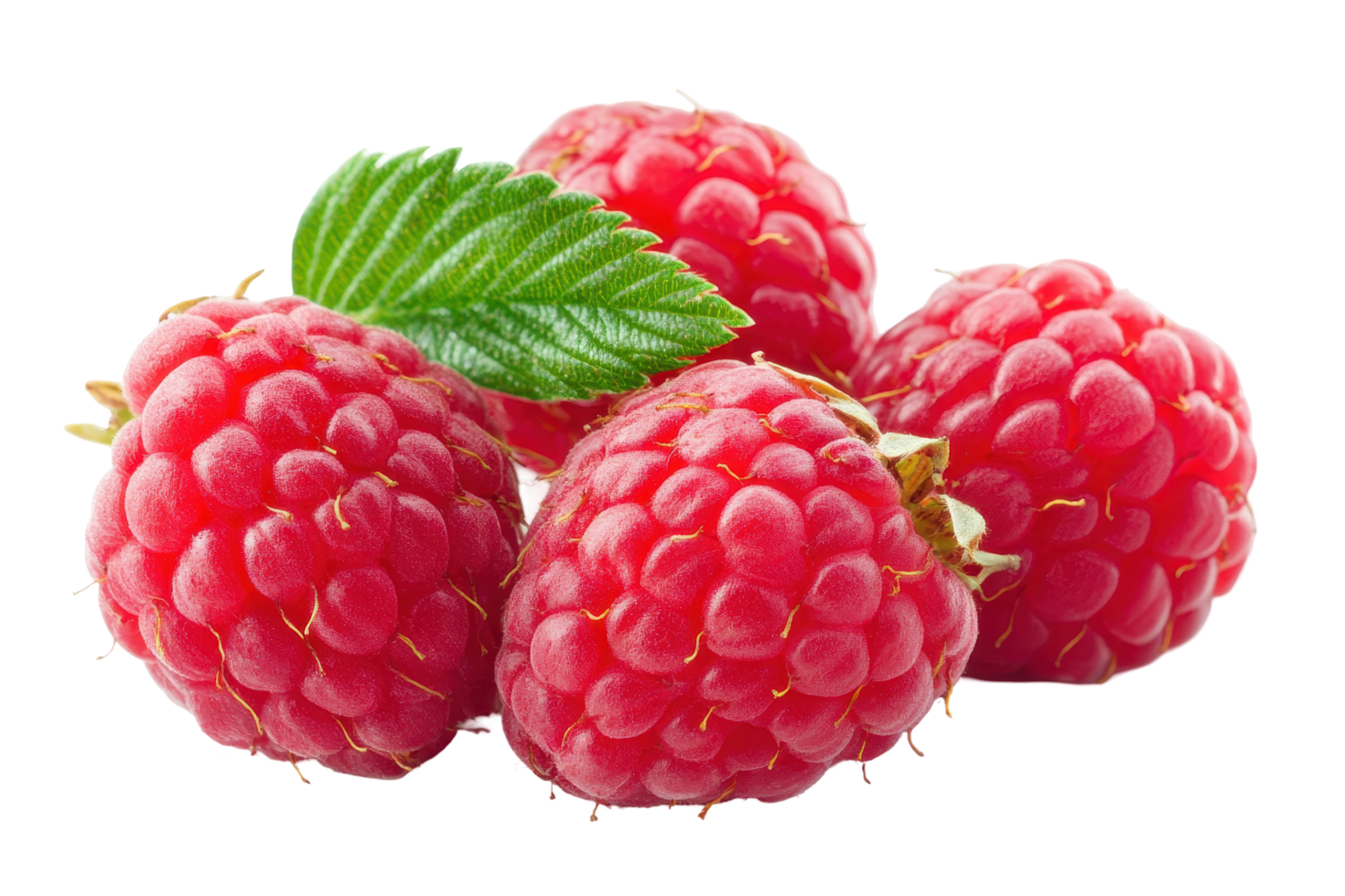 Close-up view of plump, fresh raspberries. png