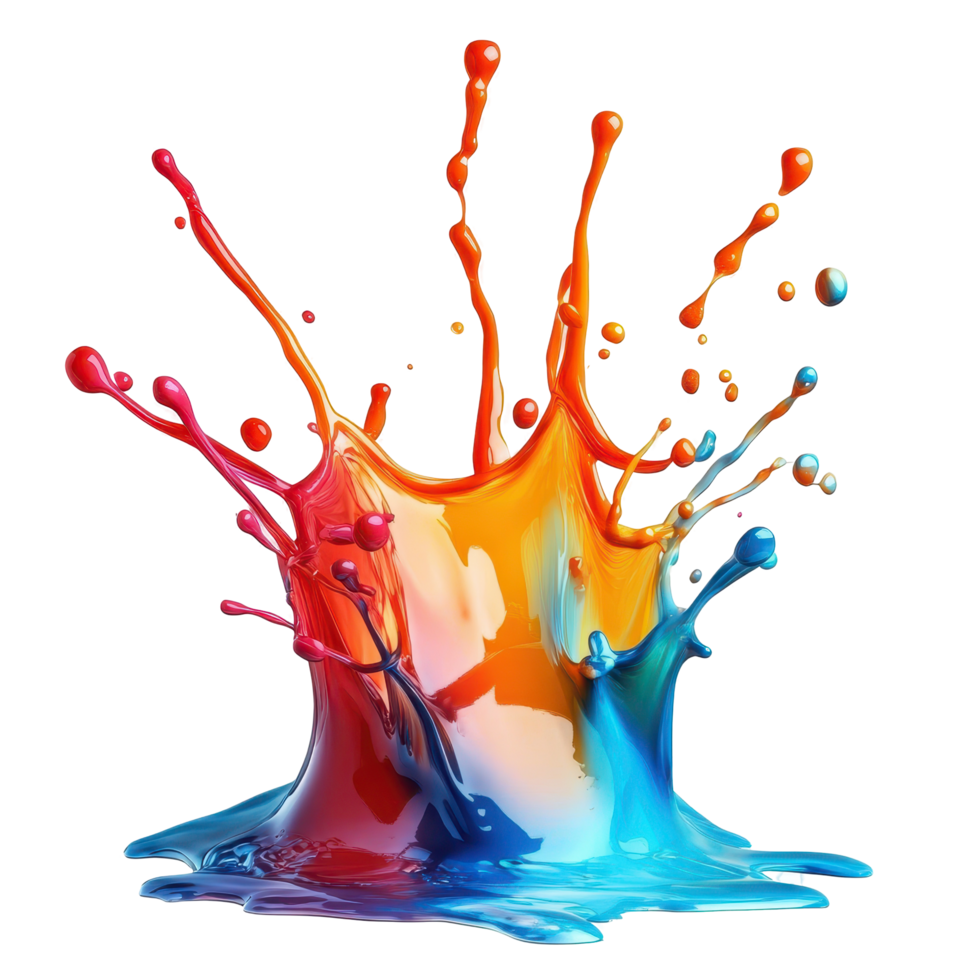 Vibrant multicolored paint splash art design. png