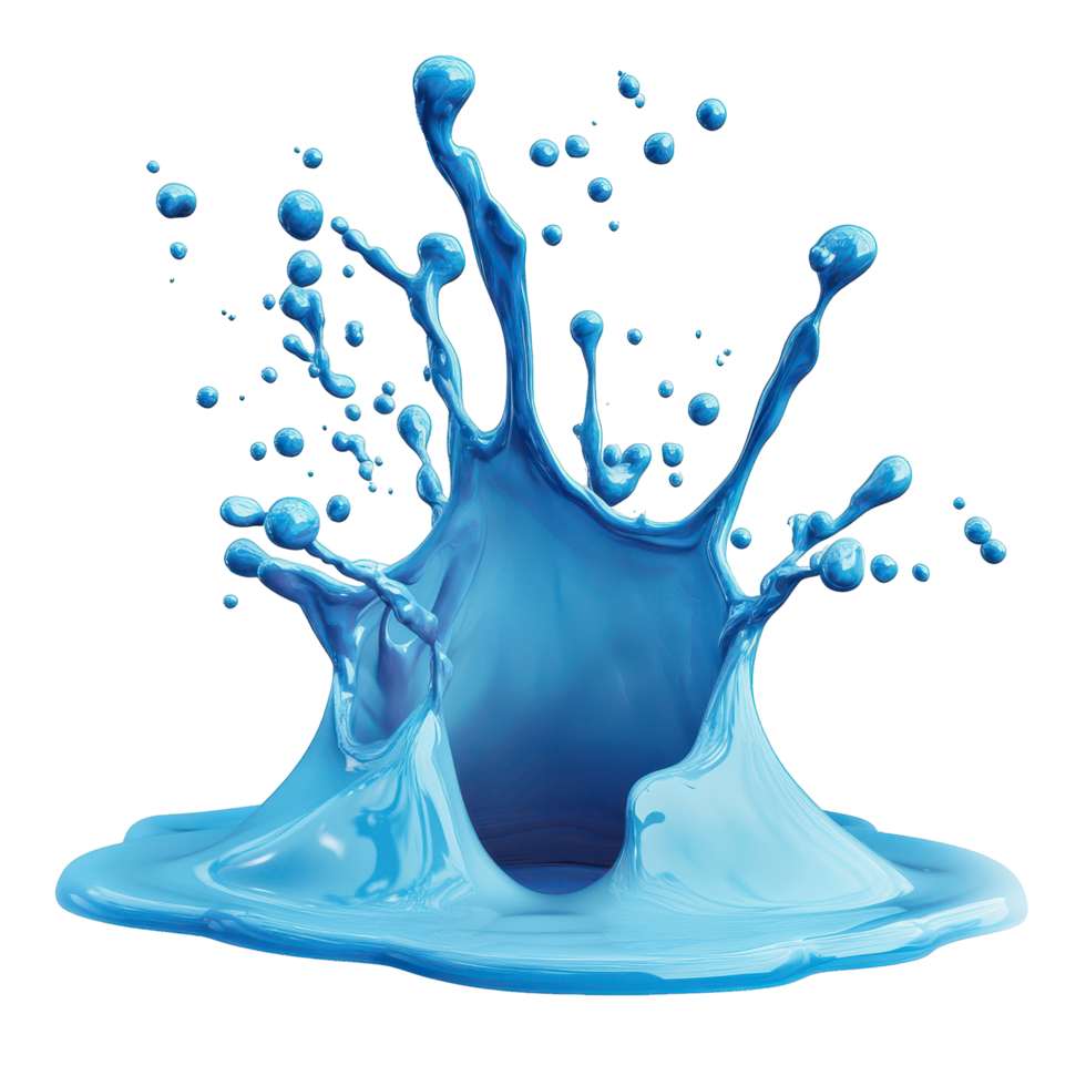 Vibrant blue liquid splash against a background of abstract shapes. png