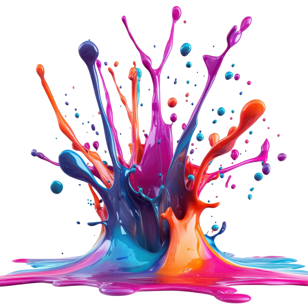 Vibrant colorful paint splashes in a dynamic composition png