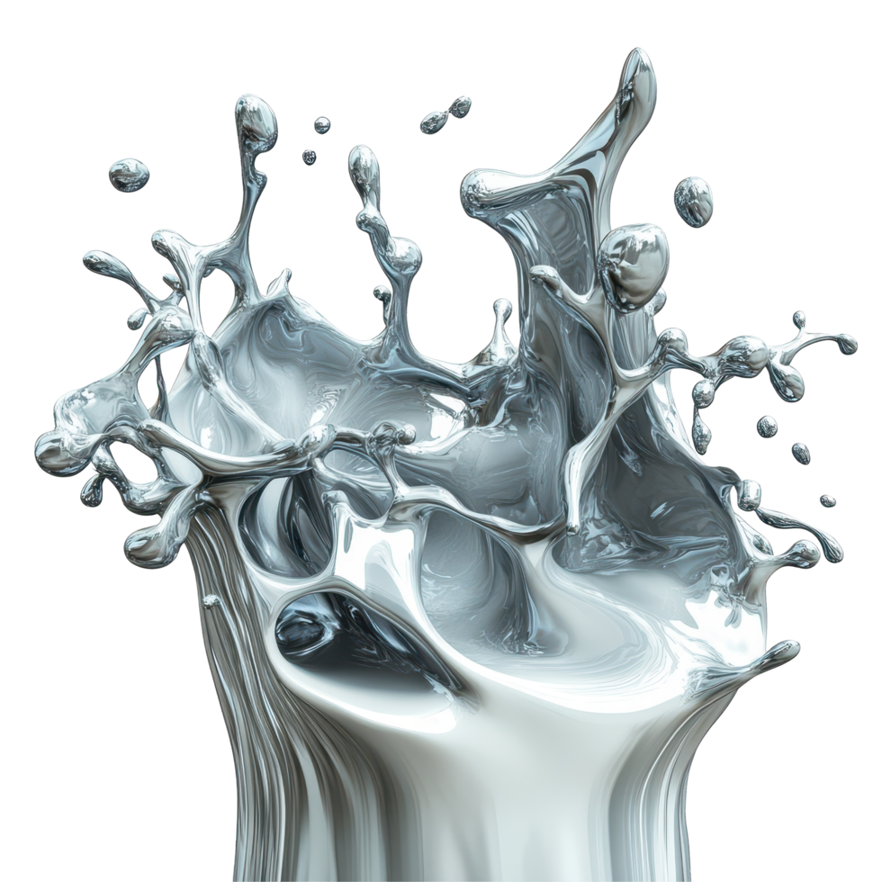 Abstract metallic liquid splash in three-dimensional form. png