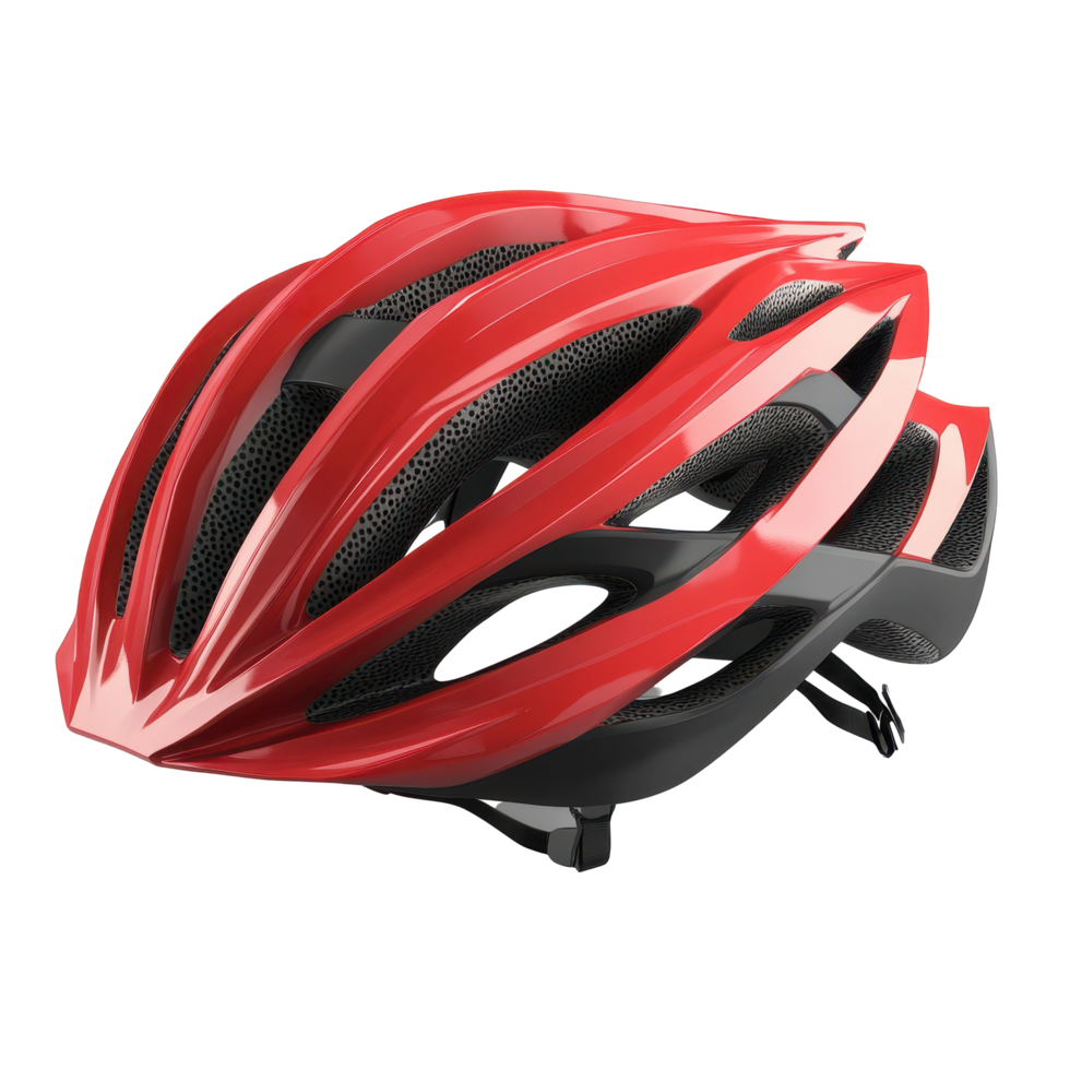 Close up view of a vibrant red bicycle helmet. png