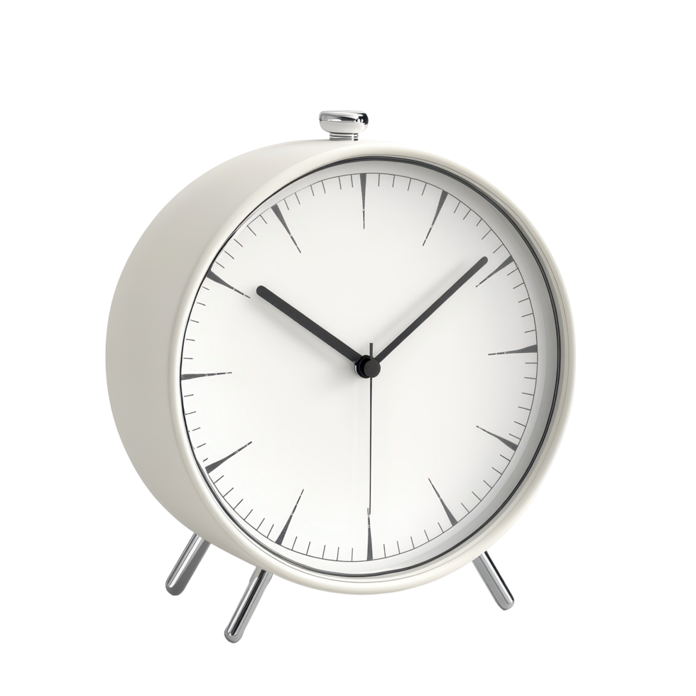 Simple, round, white clock with black hands and numbers. png
