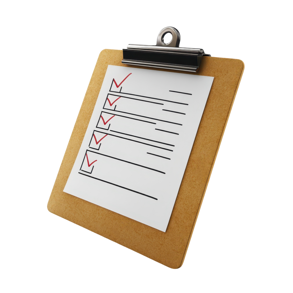 Close-up view of a clipboard with a checklist. png