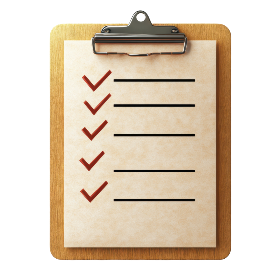Wooden clipboard with checklist tasks png