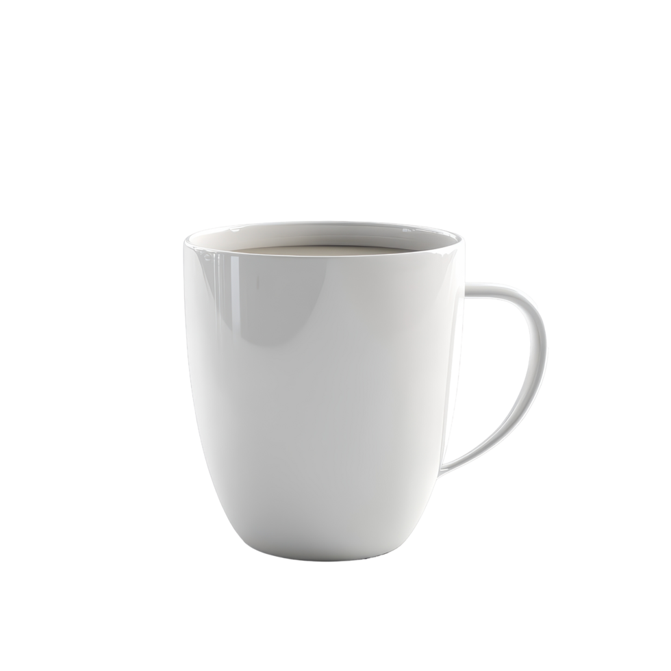 White ceramic mug, simple design, shot, with liquid content. png
