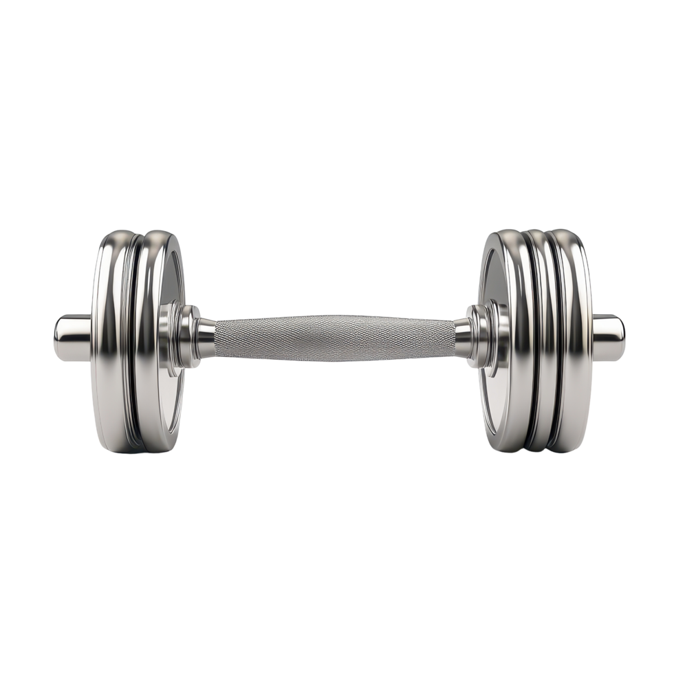A chrome dumbbell, ideal for strength training. png
