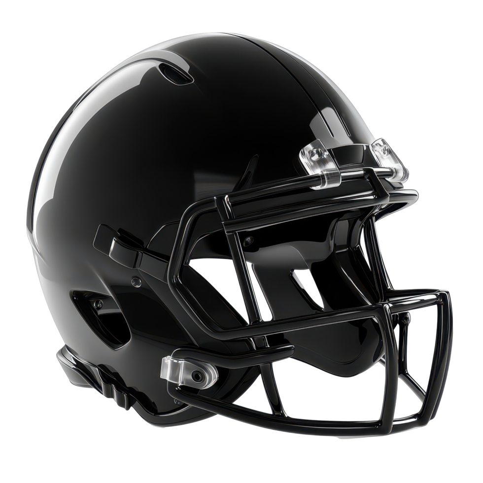 Close-up view of a glossy black football helmet. png