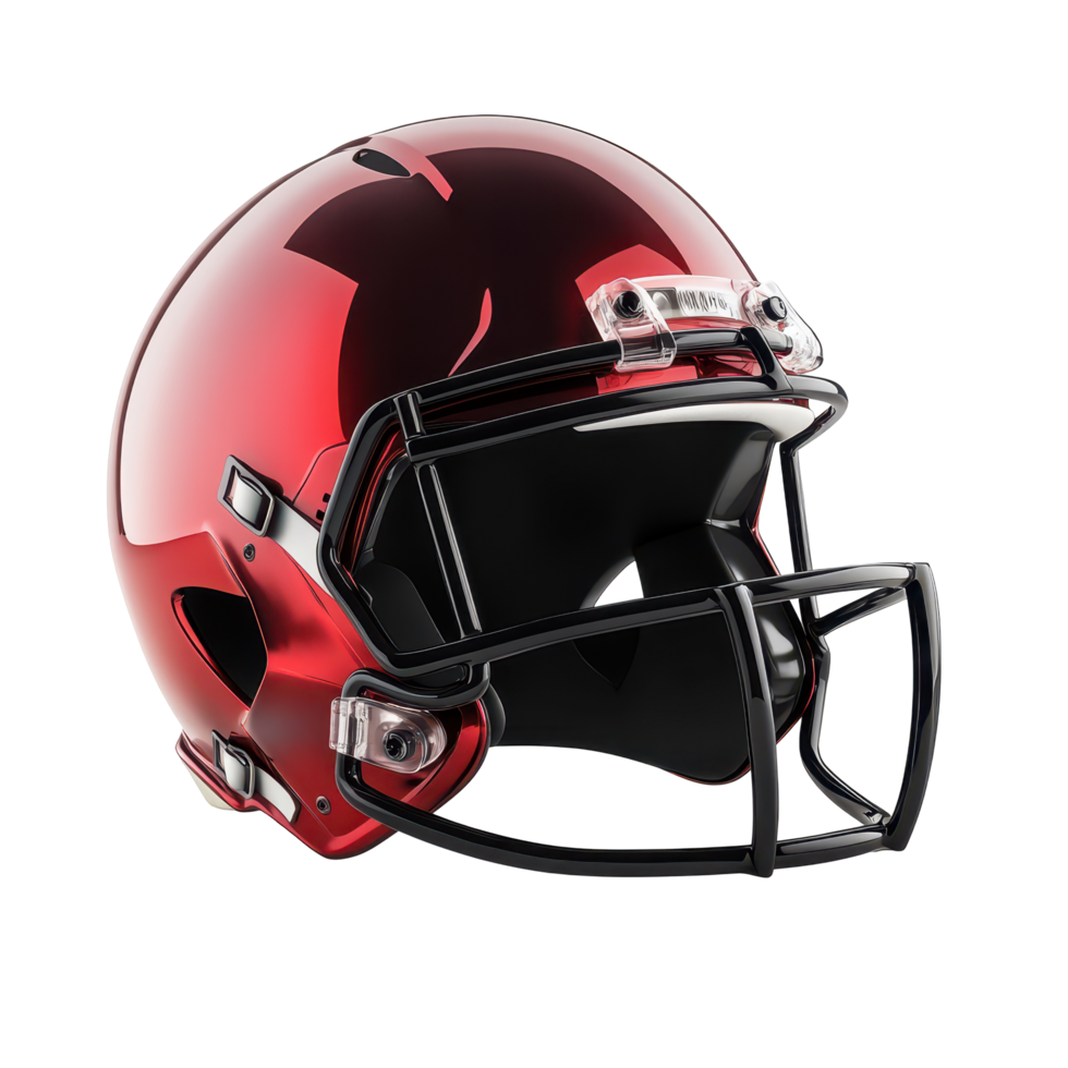 Close-up view of a glossy red football helmet. png