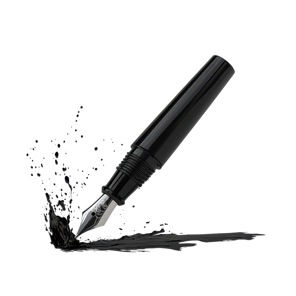 Close-up view of a sleek black fountain pen writing. png