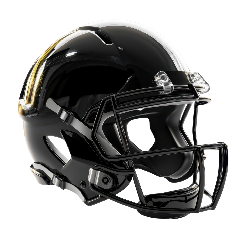 High-angle close-up view of a modern black football helmet. png