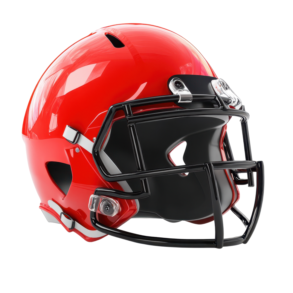 Close-up view of a vibrant red football helmet. png