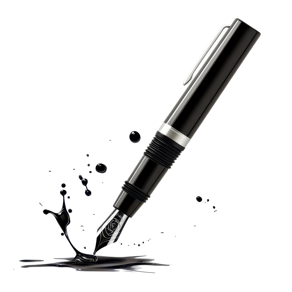 Close-up view of a modern fountain pen in motion. png