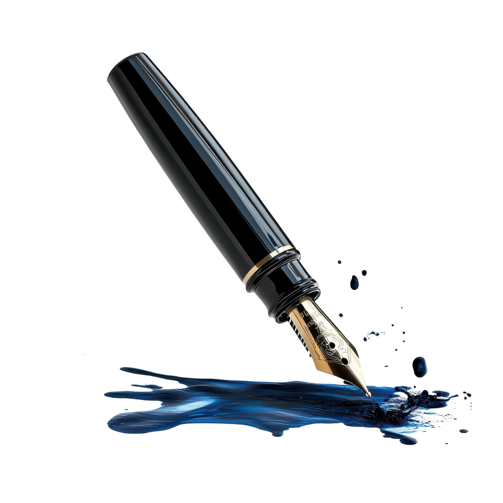 Close-up view of a writing instrument with ink flow. png