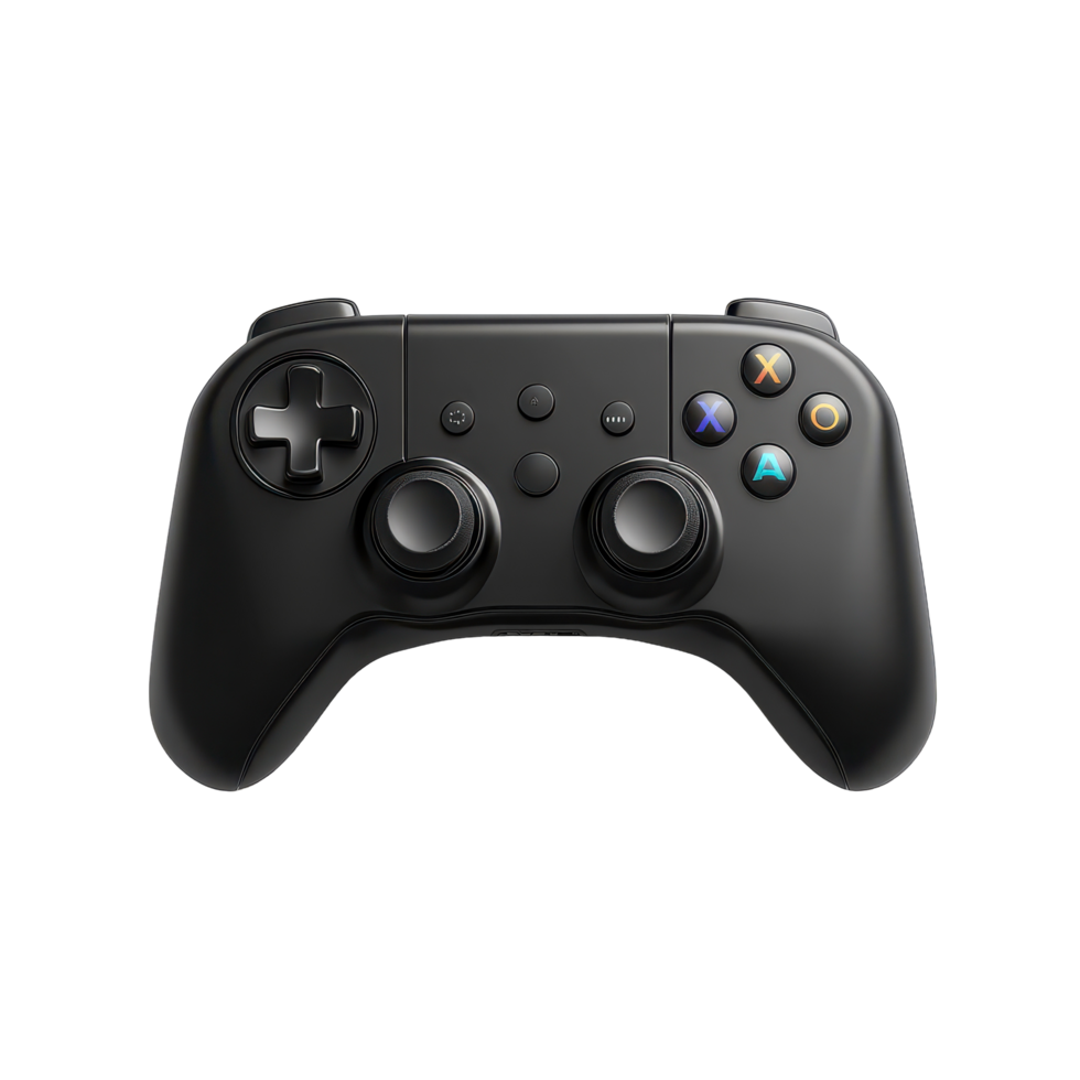 Modern black controller with vibrant colored cords. png