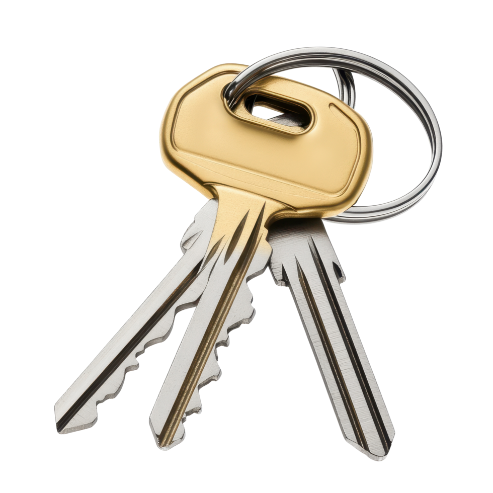 Metallic keys with a ring, a shot. png